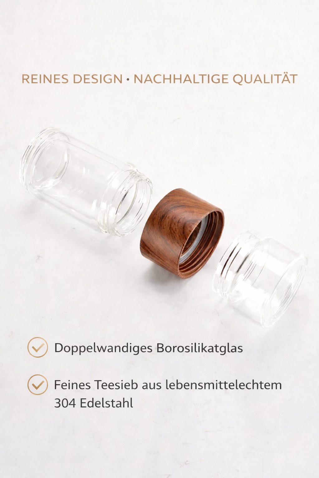 LUXEA™ Teeflasche – Doppelwand-Glas mit Infuser