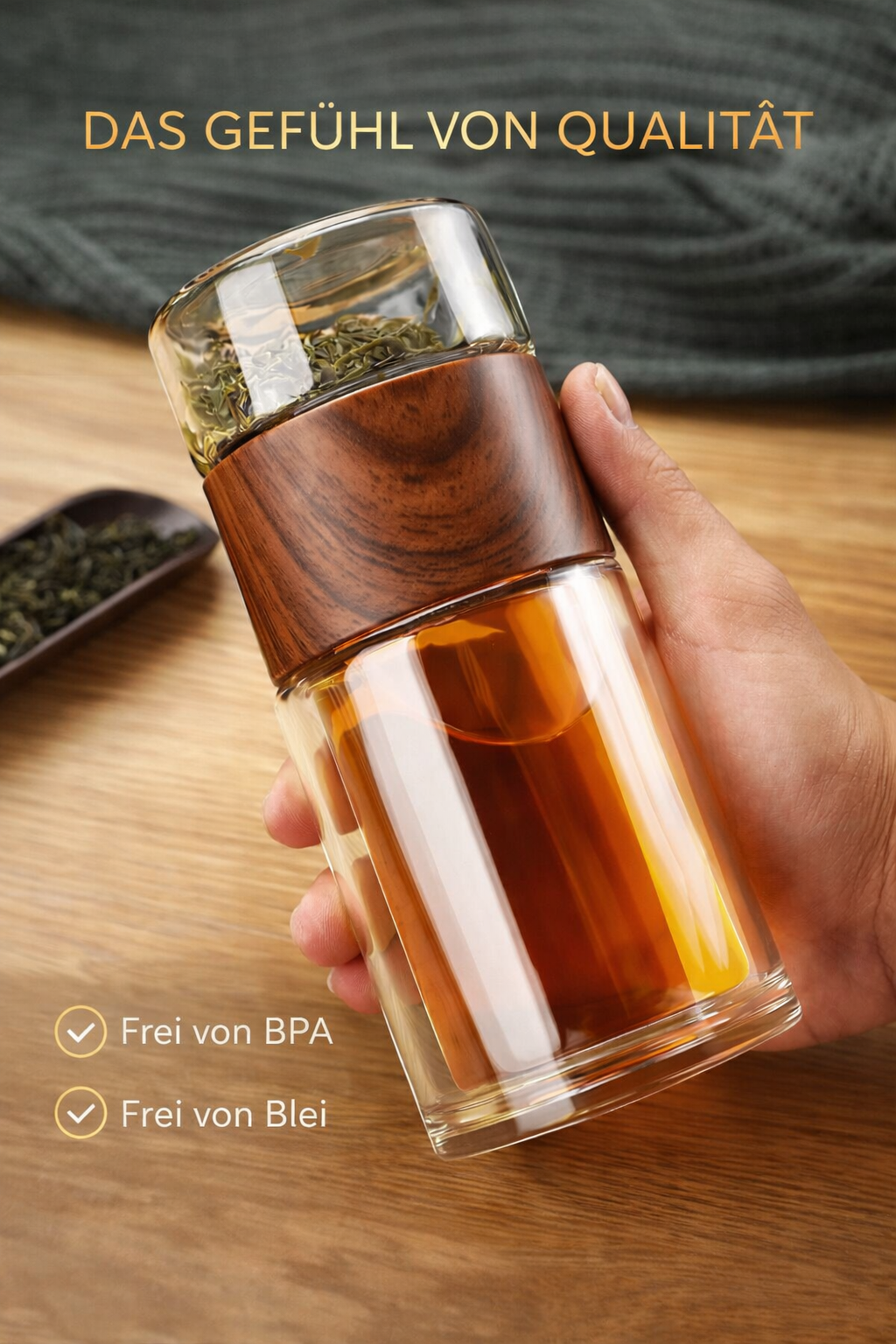 LUXEA™  Teeflasche – Doppelwand-Glas mit Infuser